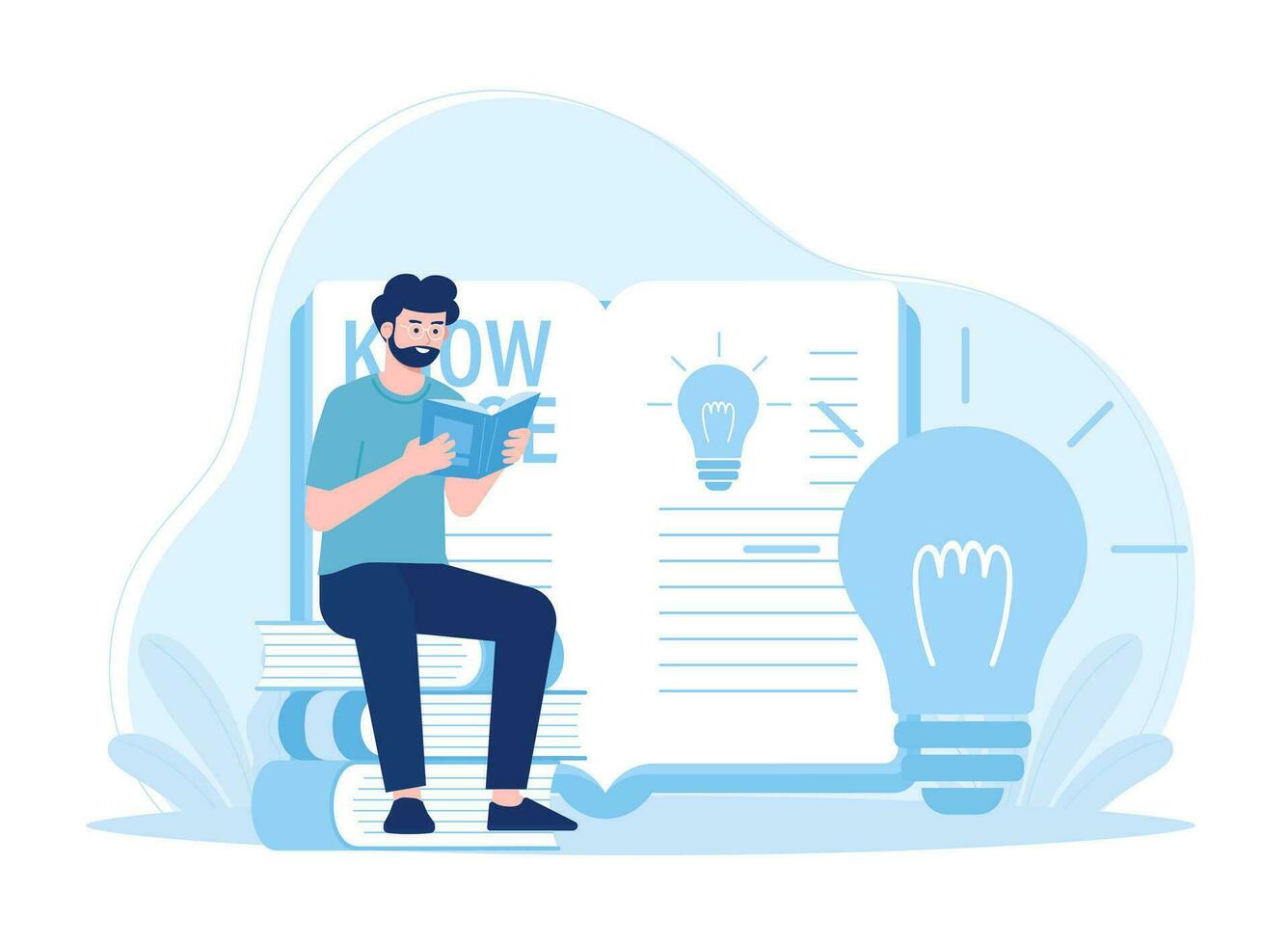 A man reading a book and browsing concept flat illustration vector