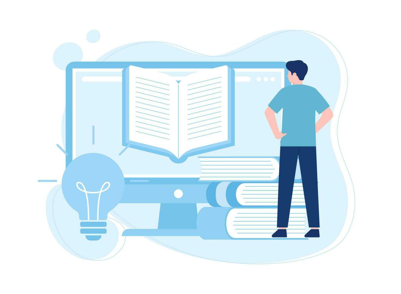 A man is looking for an idea in a book concept flat illustration vector