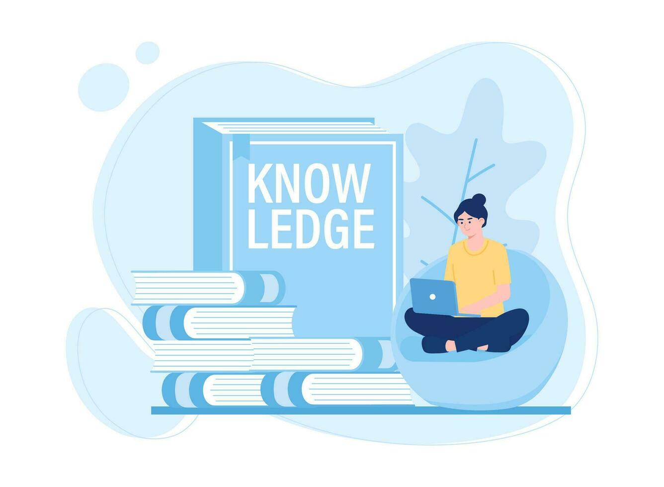 A woman is reading and searching to gain new knowledge concept flat illustration vector