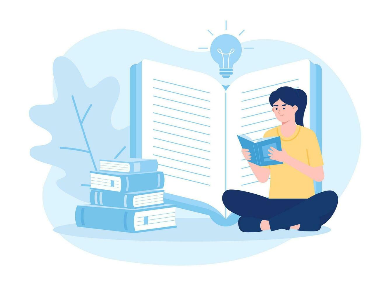 A woman is reading and searching to gain new knowledge concept flat illustration vector