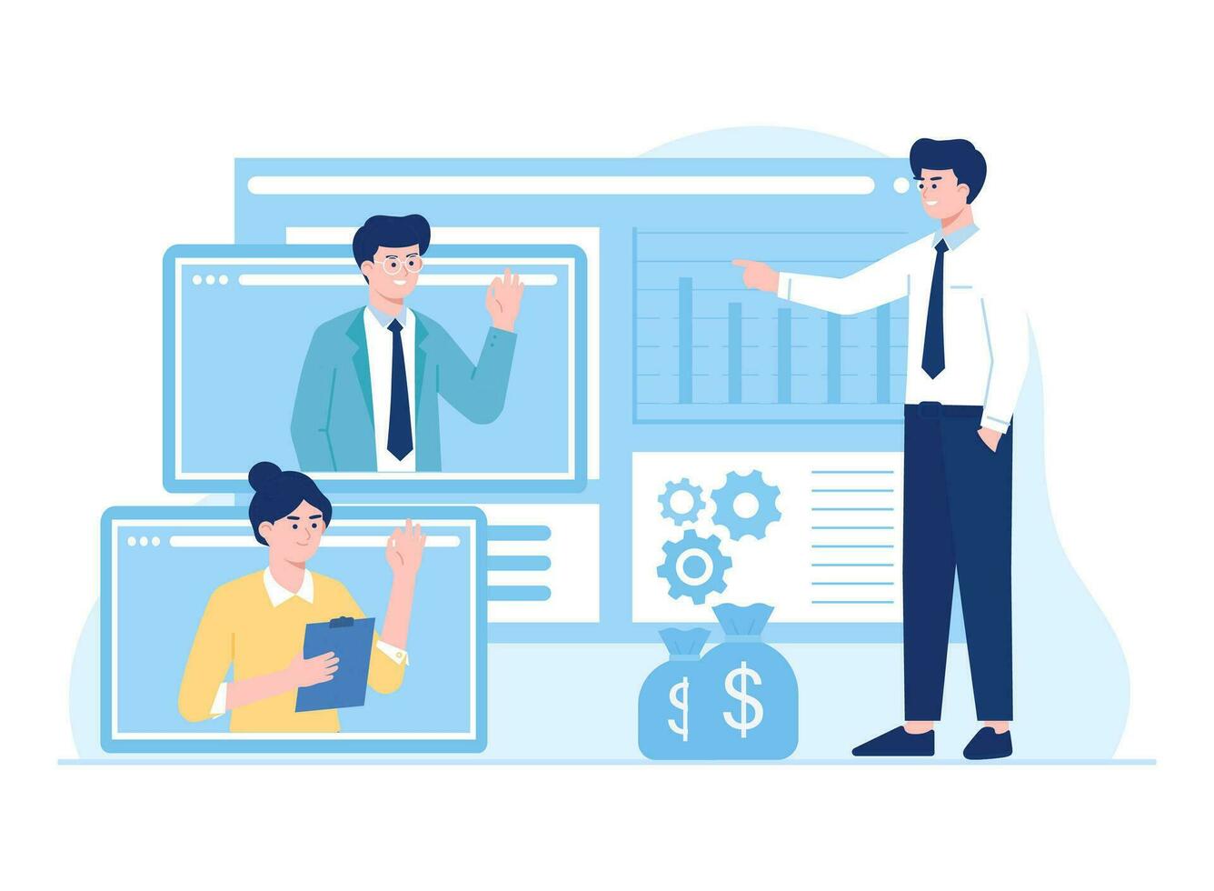 office people discussing online about business growth concept flat illustration vector