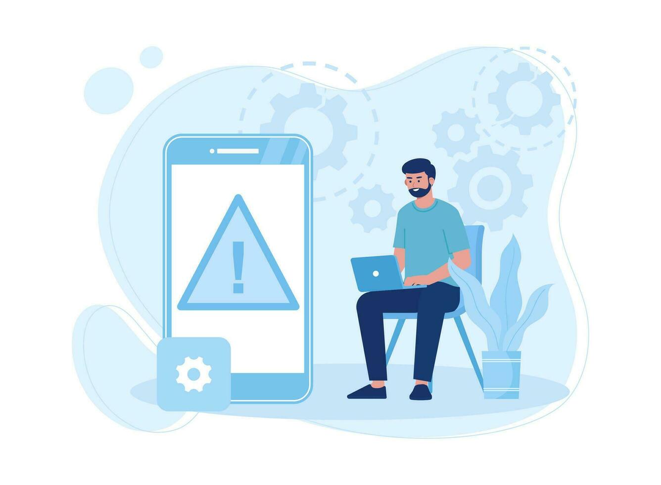 A man is checking a device for repairs concept flat illustration vector