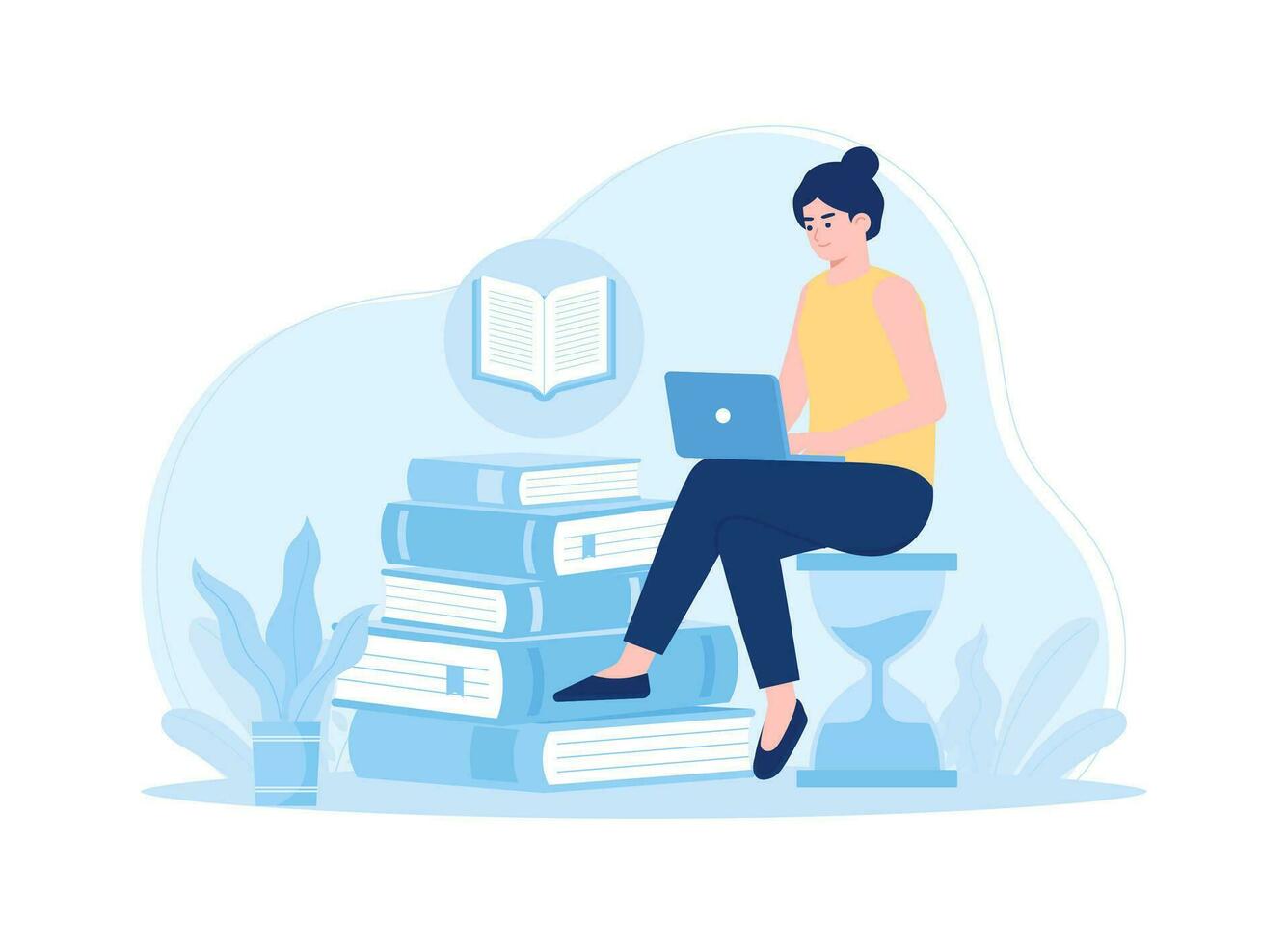 A woman is reading and searching to gain new knowledge concept flat illustration vector