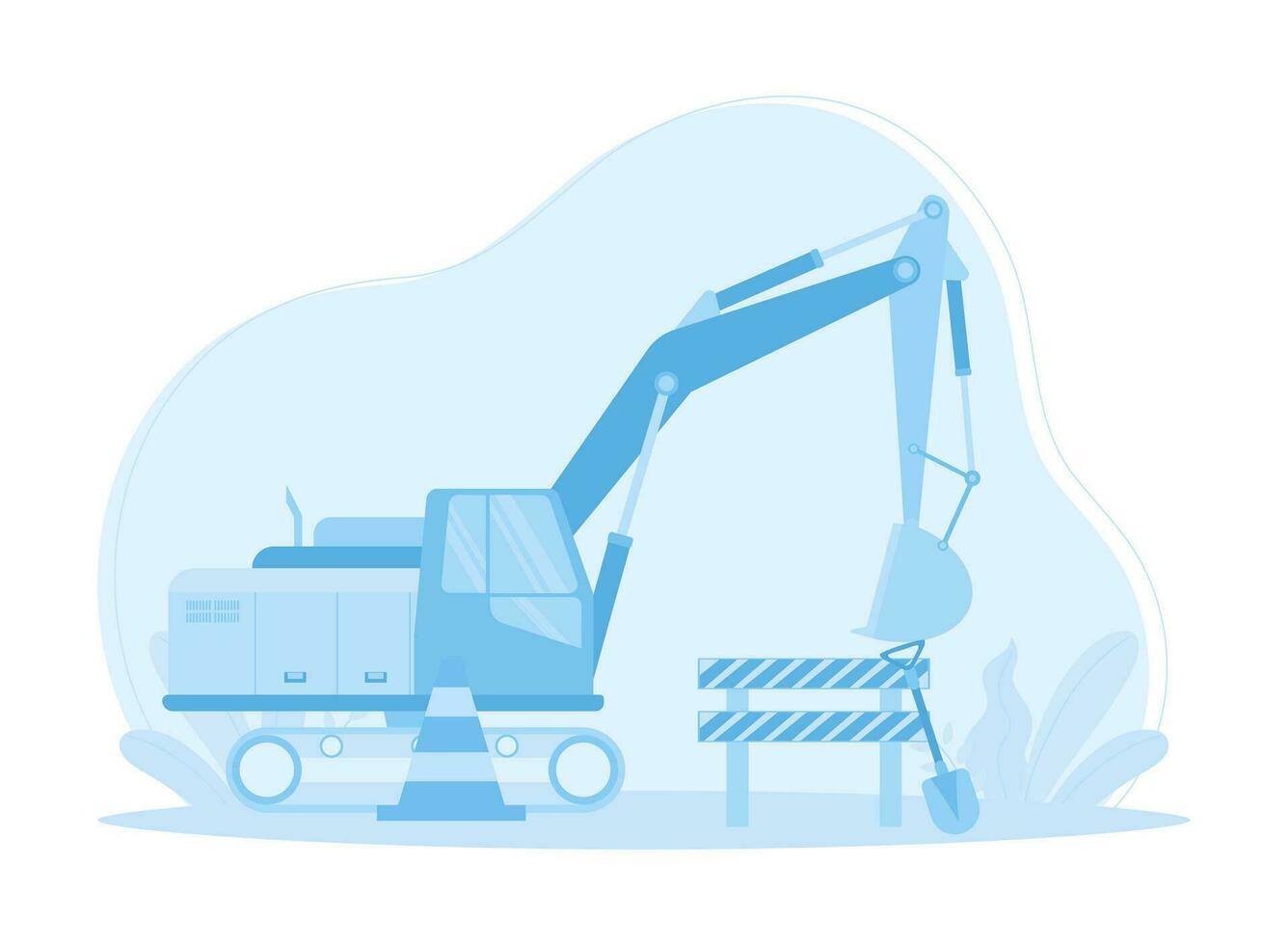 Heavy equipment is parked at a building construction project concept flat illustration vector