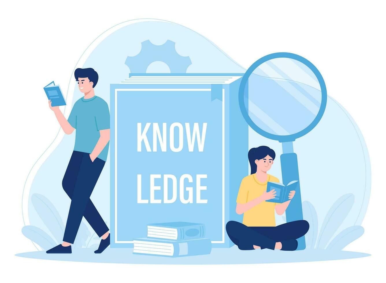 two people reading books concept flat illustration vector
