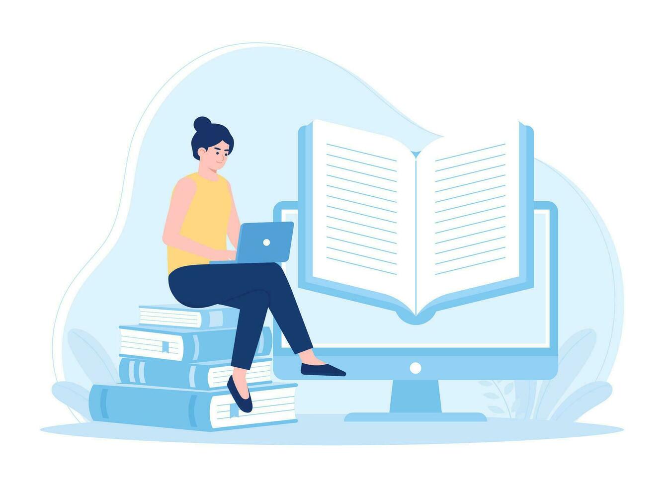 A woman is reading and searching to gain new knowledge concept flat illustration vector