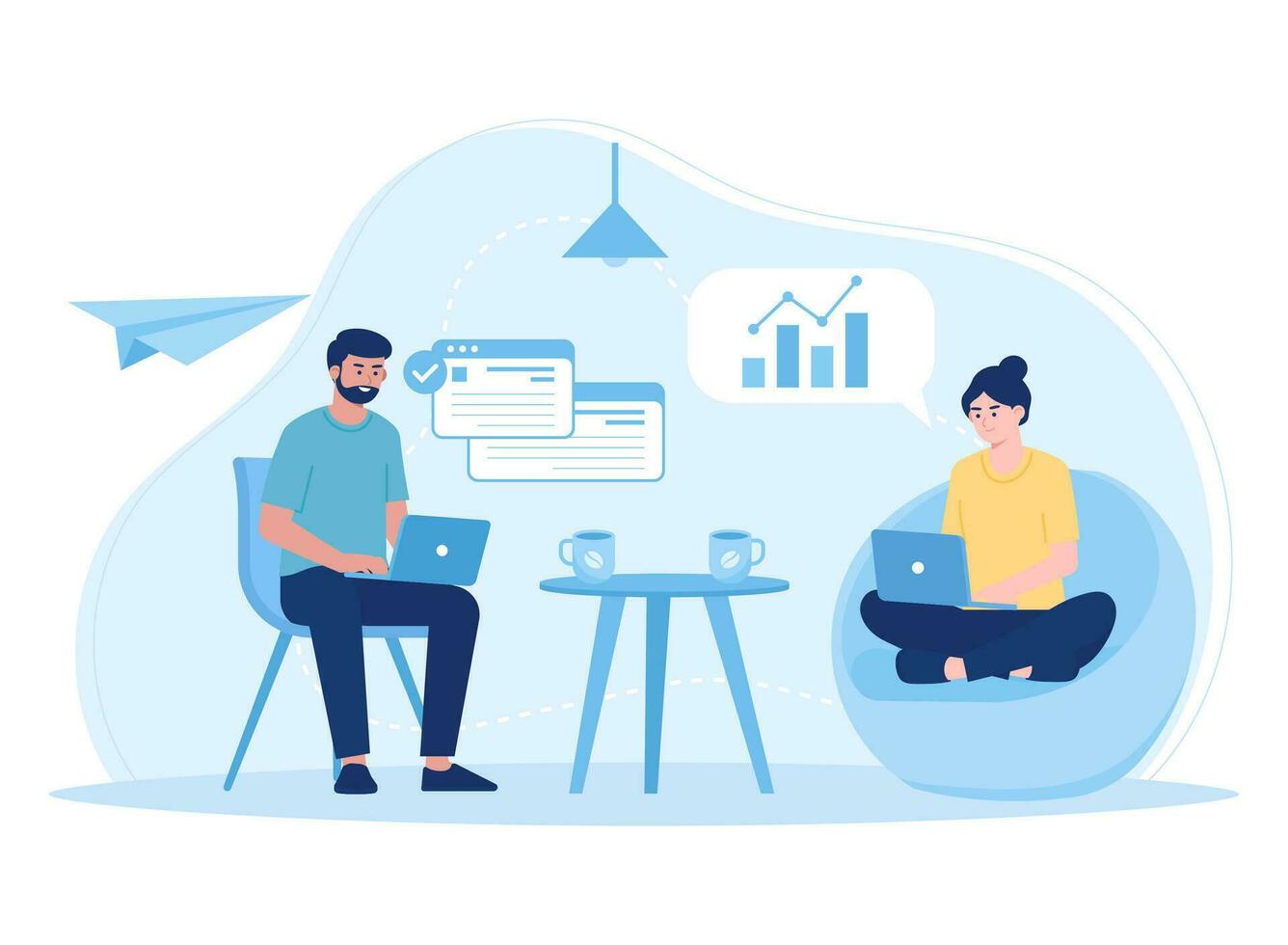 man and woman are discussing stocks concept flat illustration vector