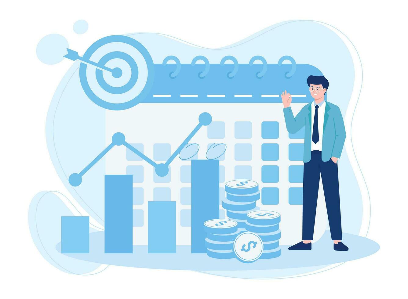 Man doing annual financial check in business concept flat illustration vector