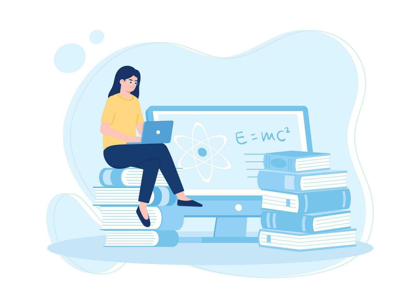 A woman is reading and searching to gain new knowledge concept flat illustration vector