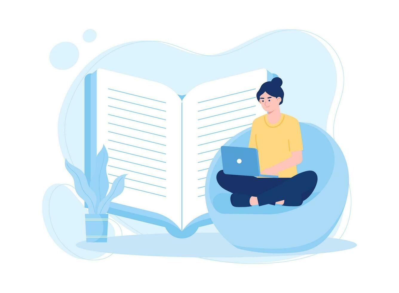 A woman is reading and searching to gain new knowledge concept flat illustration vector