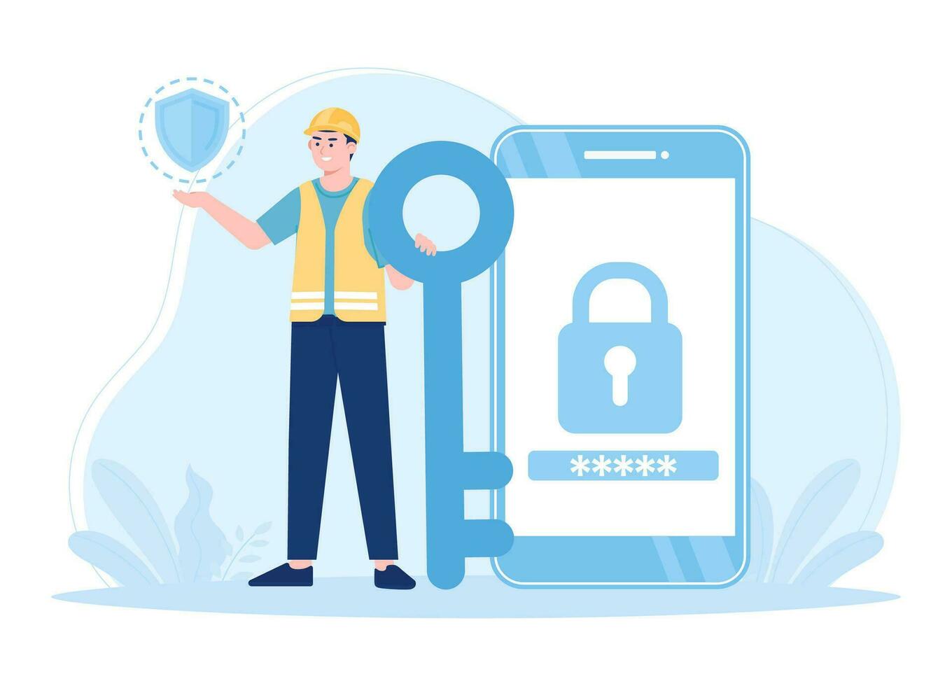 password security with smart phone concept flat illustration vector