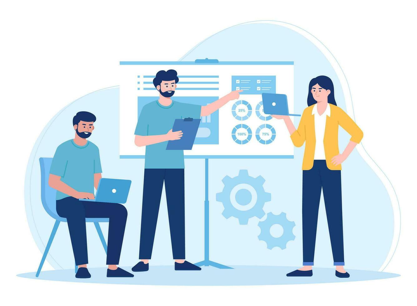 workers team discussion about stock charts concept flat illustration vector