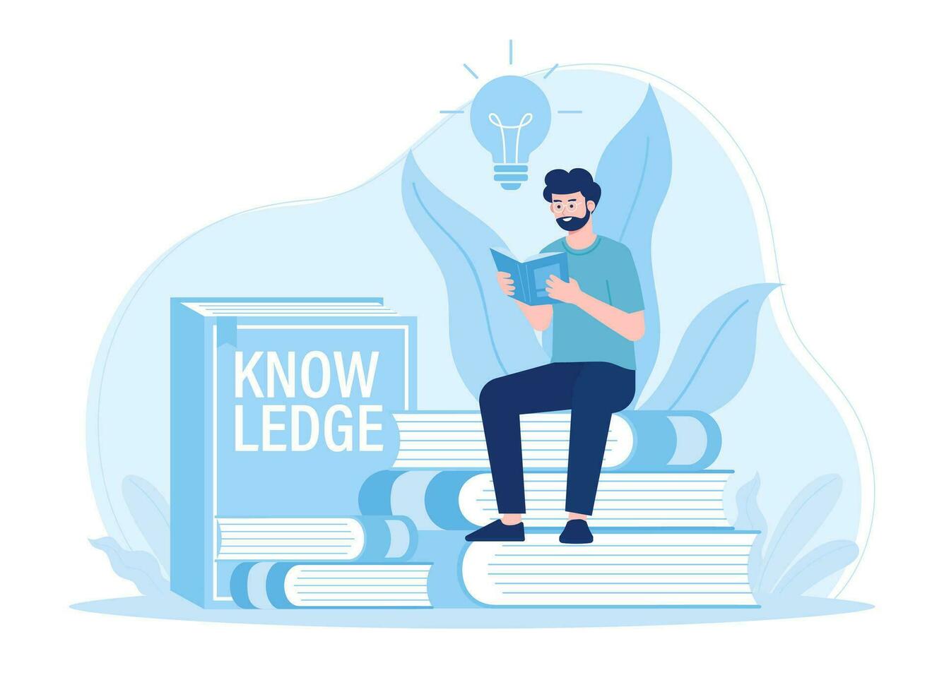 Male character is reading a book concept flat illustration vector