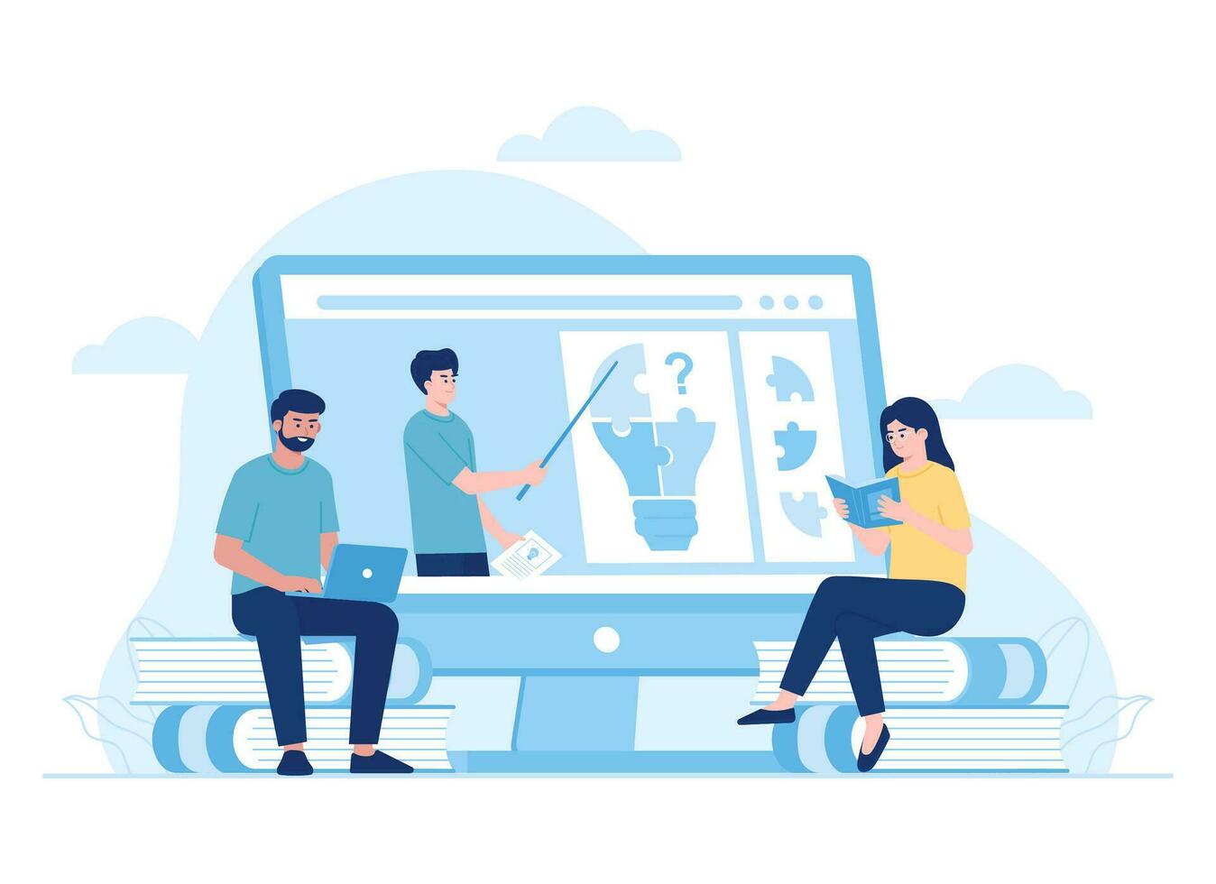 learn to solve puzzles onlinelearn to solve puzzles online concept flat illustration vector