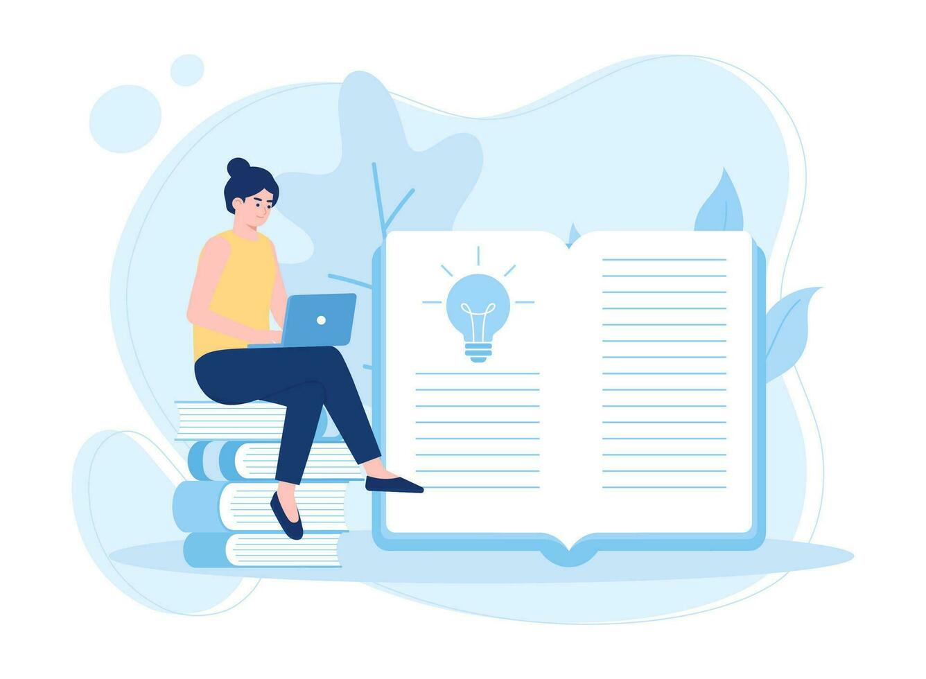 A woman is reading and searching to gain new knowledge concept flat illustration vector