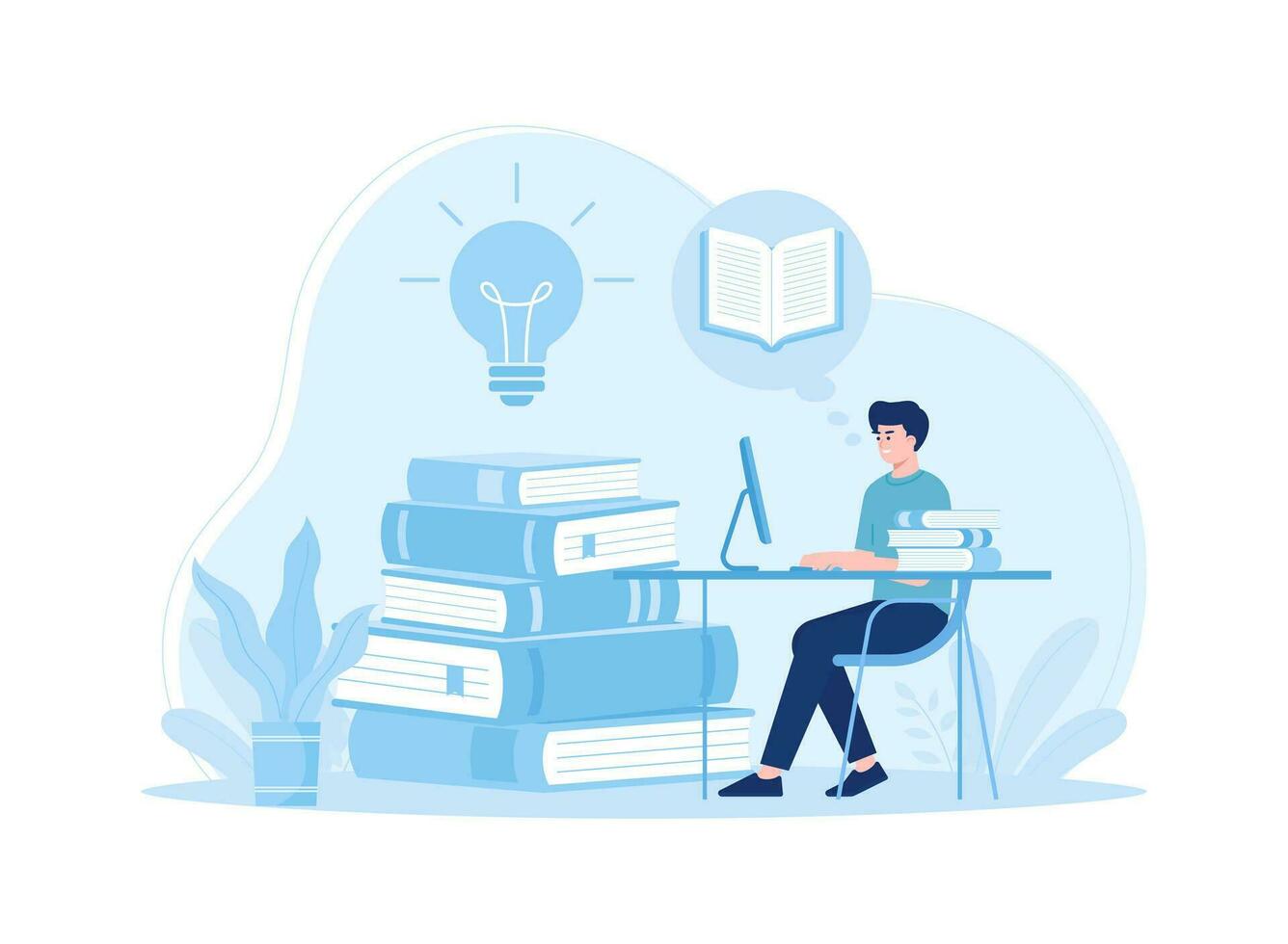 A man reading a book and browsing concept flat illustration vector