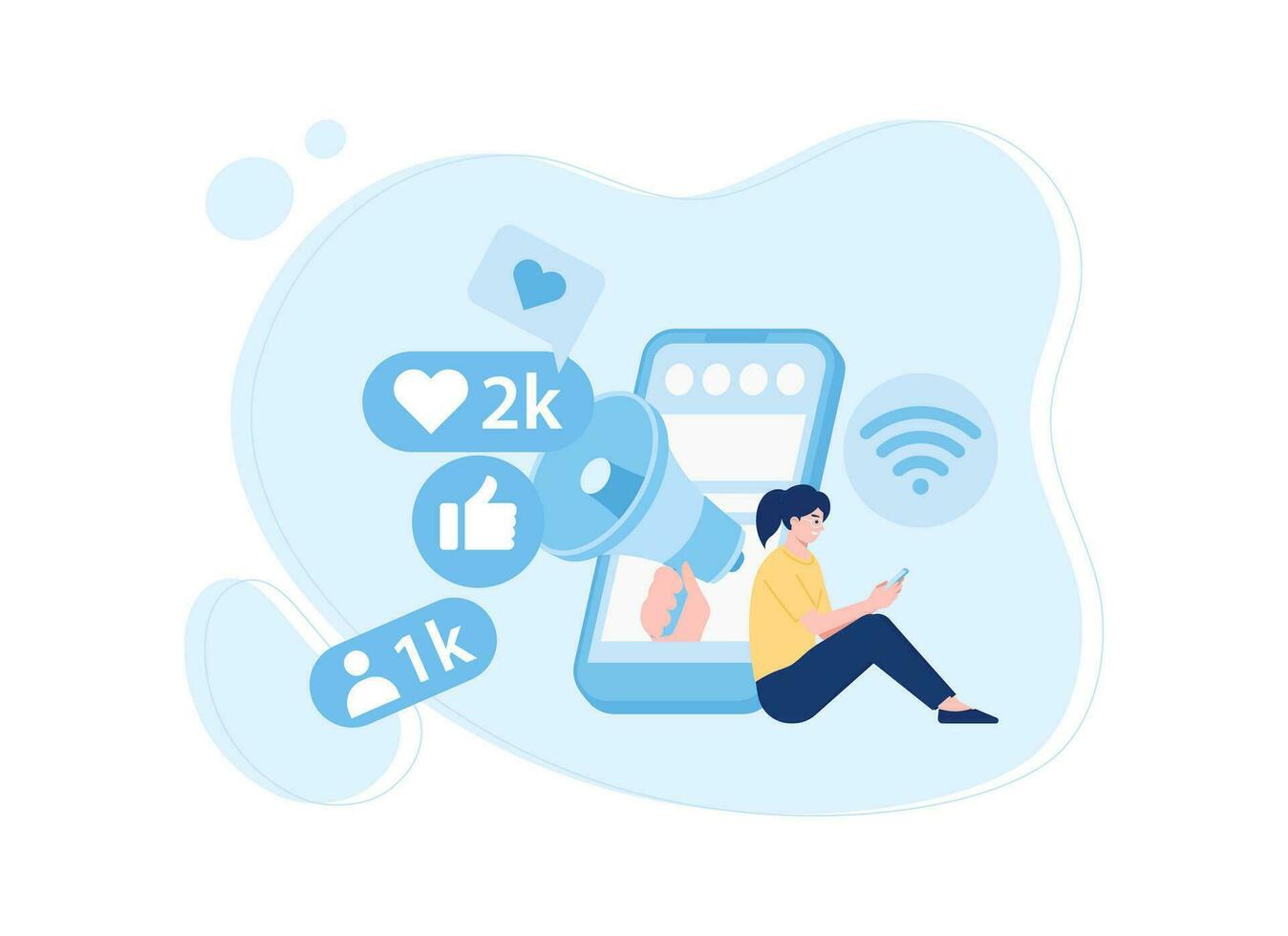 women using mobile phones for social media promotion concept flat illustration vector