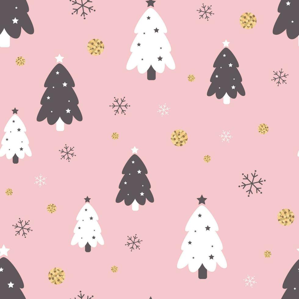 Christmas tree seamless pattern on a pink background vector