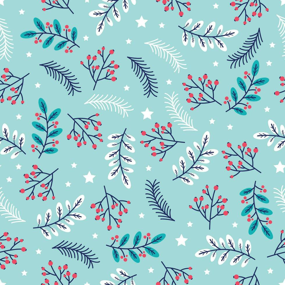Christmas seamless pattern with holly leaves and berries vector