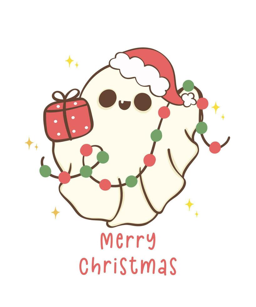 linda y kawaii Navidad fantasma. festivo fiesta dibujos animados mano dibujo con adorable pose. vector