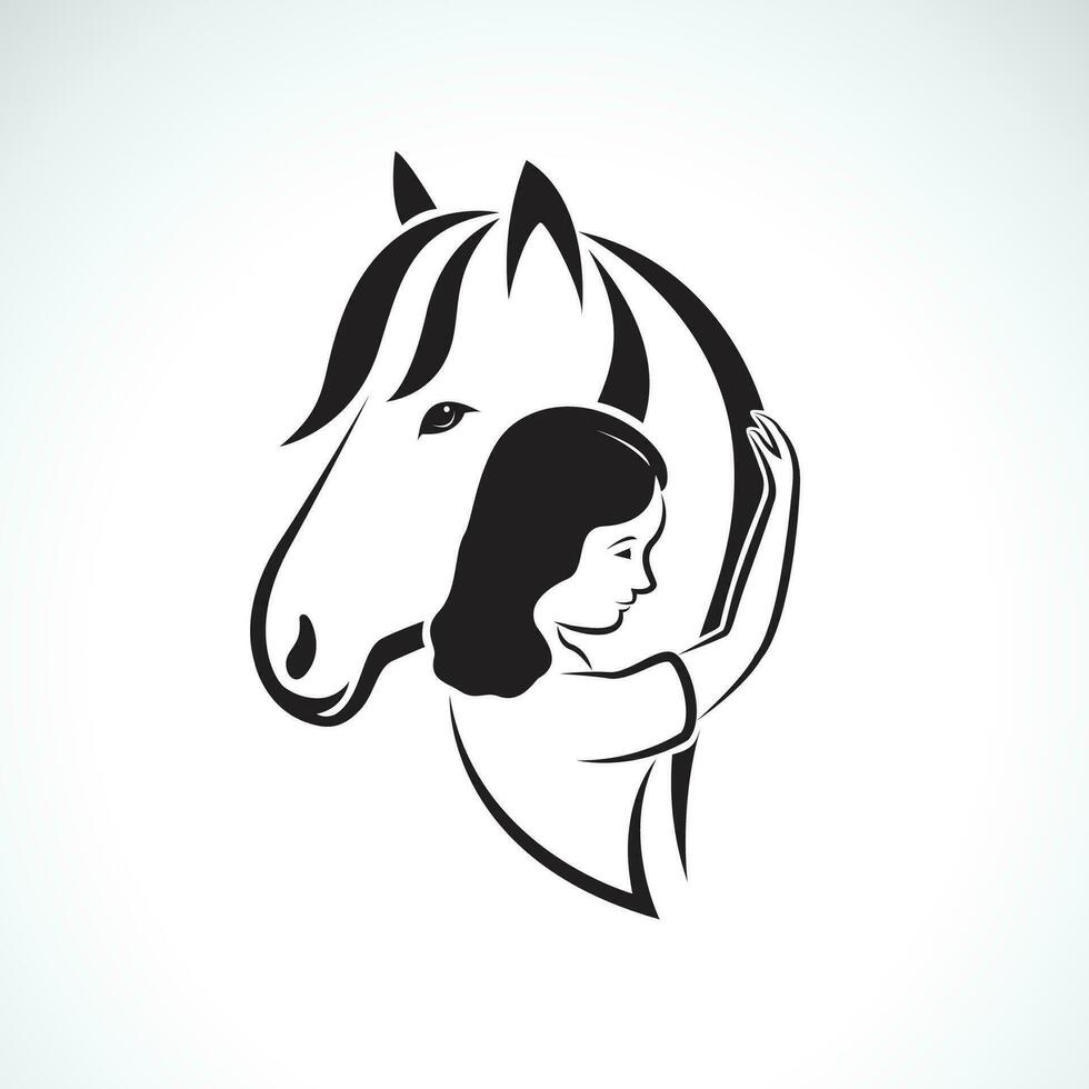 Vector silhouette of the horse and girl on white background. Expression of love and relationship., Easy editable layered vector illustration.