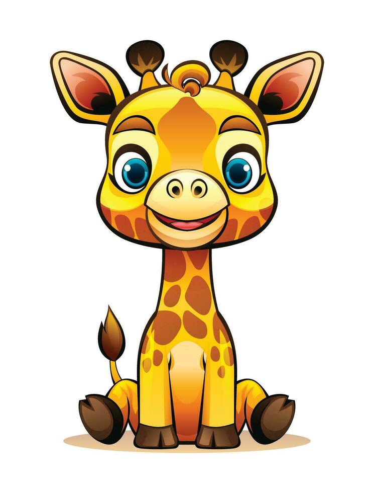 Cute cartoon giraffe sitting. Vector character illustration