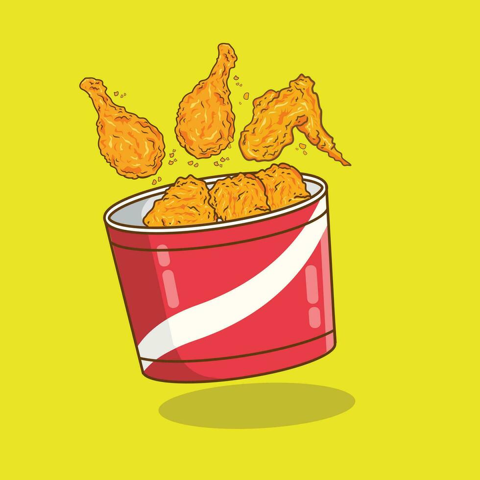 Fried chicken in paper bucket  red cartoon vector illustrator