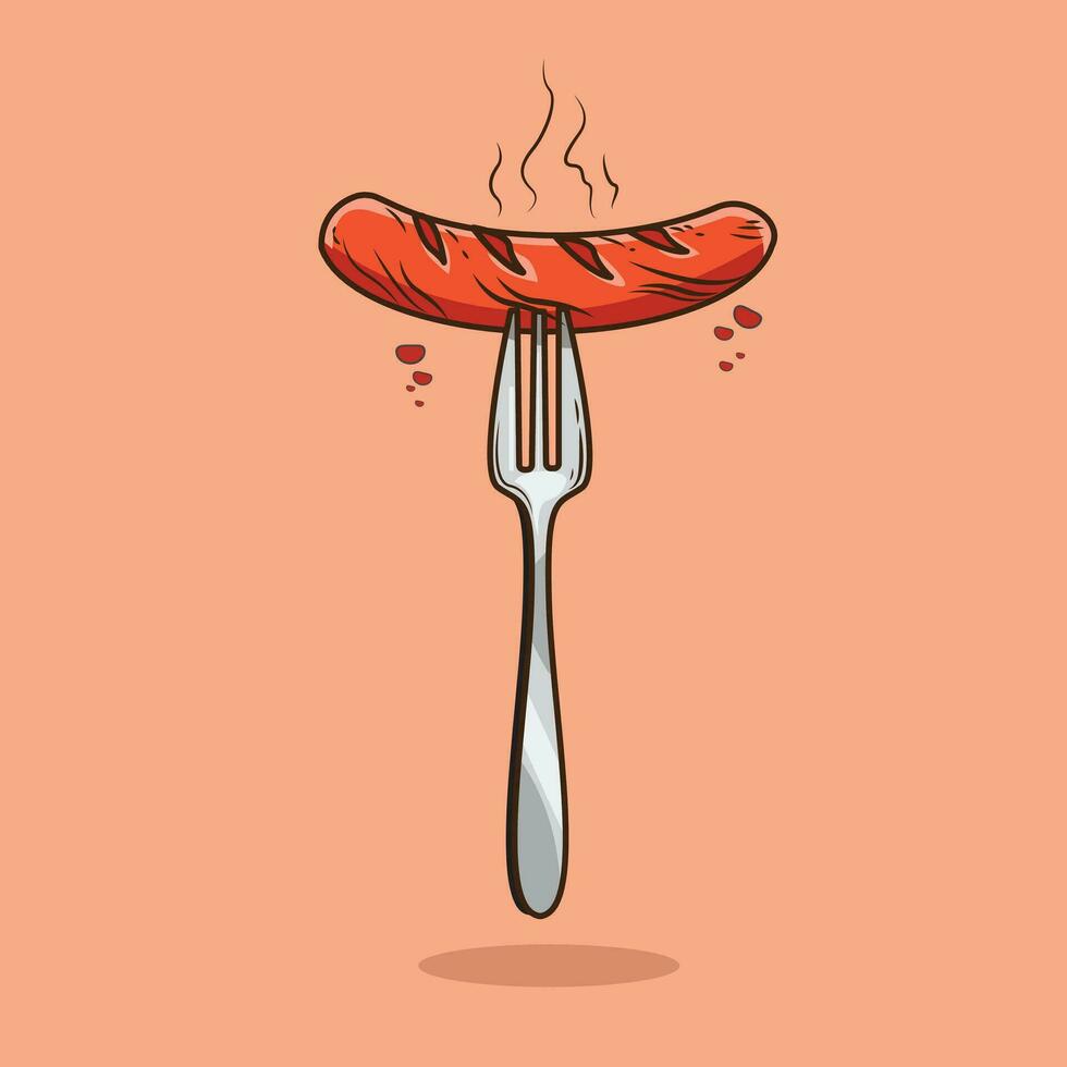 hot yummy sausage vector illustration cartoon