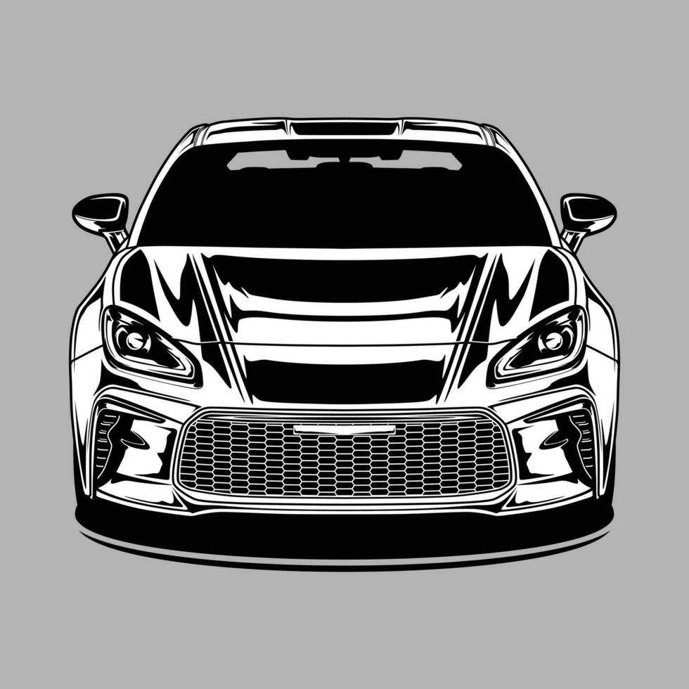 ilustración de vector de coche de vista en blanco y negro para diseño conceptual