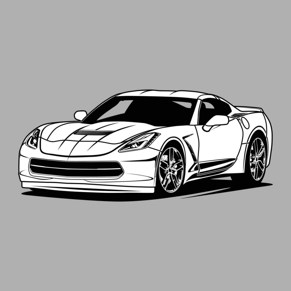 ilustración de vector de coche de vista en blanco y negro para diseño conceptual