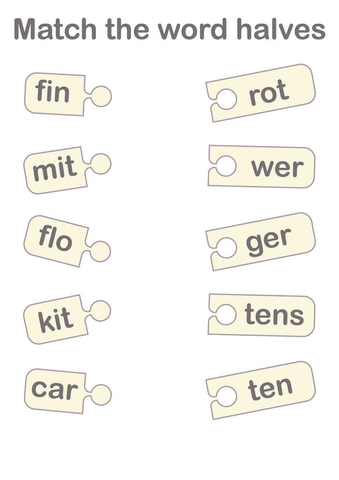 Match the word halves. Educational game. Worksheets for kids vector