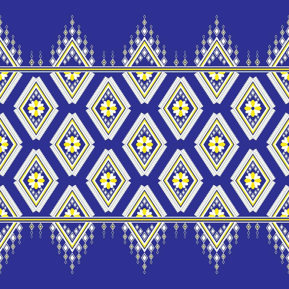 Geometric ethnic embroidery floral pattern that is beautiful and unique. Blue background, designed for garment, tile, clothing, textile, carpet, cloth bag. vector