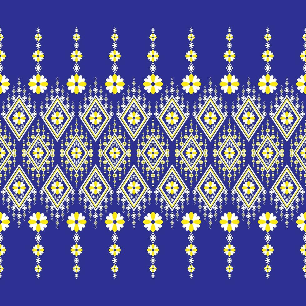 geométrico étnico bordado floral patrón, hermosa con Armada azul color, diseñado para prenda, teja, ropa, textil, alfombra, paño bolsa. vector