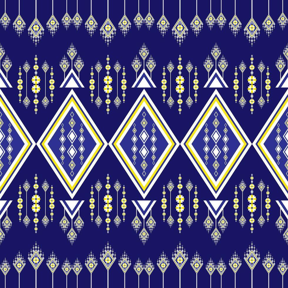 Geometric pattern floral ethnic embroidery  , beautiful and unique from local woven fabric. Blue background, designed for garment, tile, clothing, textile, carpet, cloth bag. vector