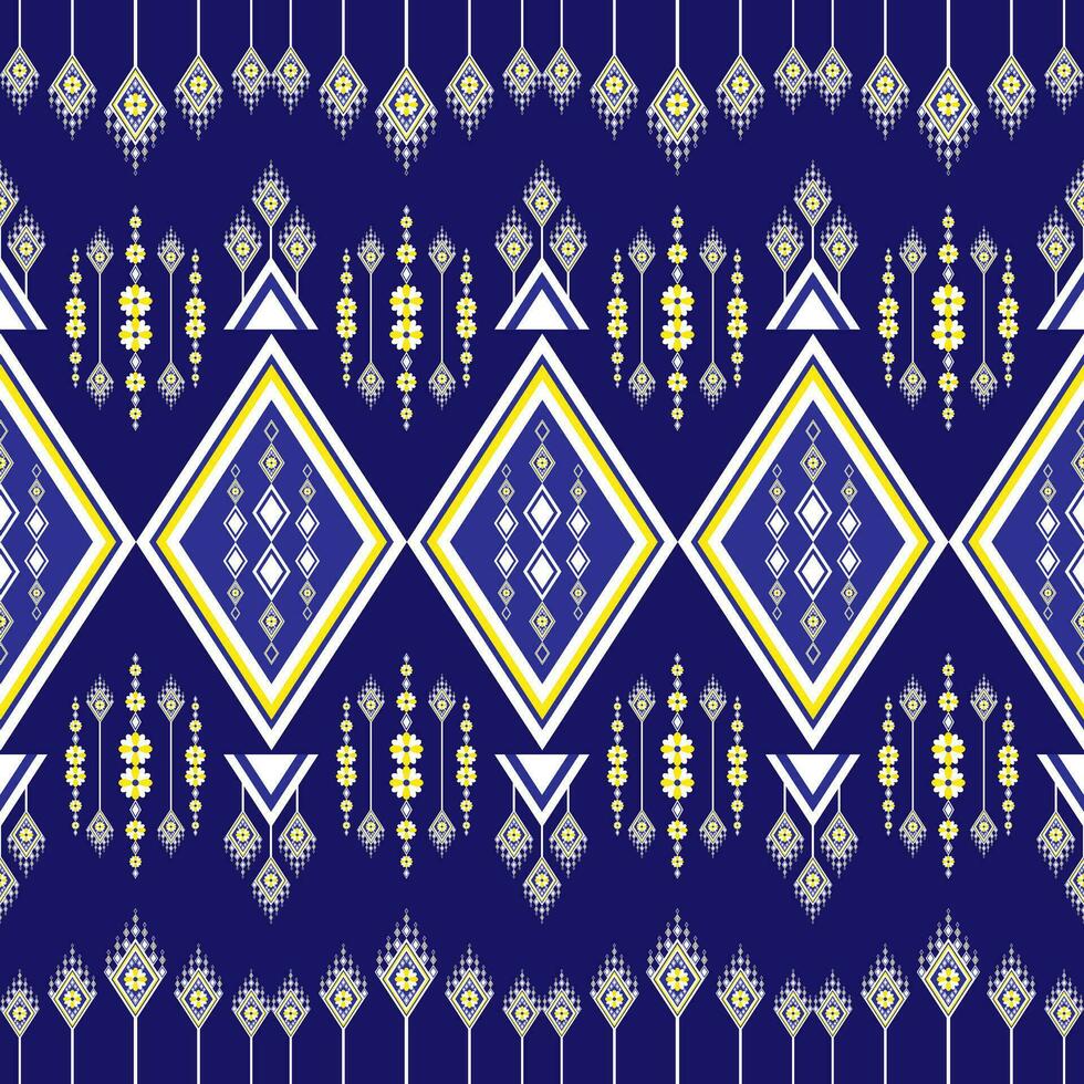 Geometric pattern floral ethnic embroidery  , beautiful and unique from local woven fabric. Blue background, designed for garment, tile, clothing, textile, carpet, cloth bag. vector