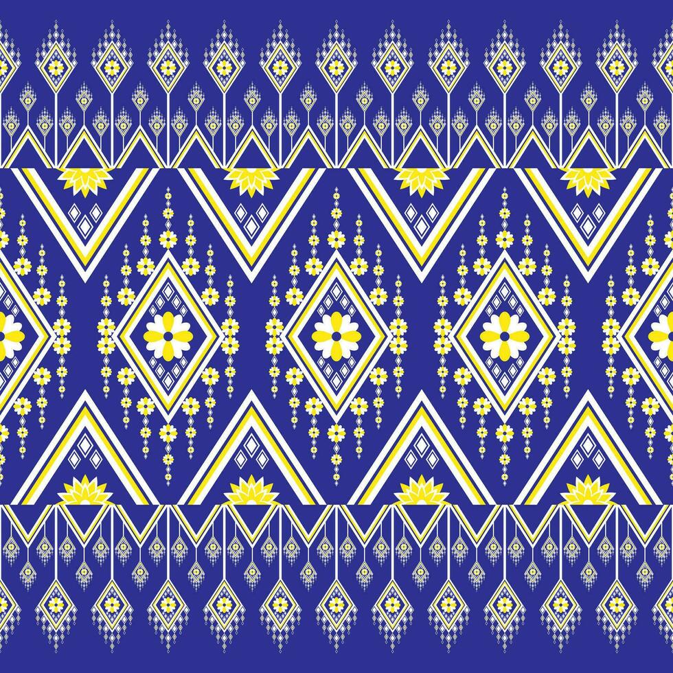 Ethnic embroidery geometric  floral pattern that is beautiful and unique. Blue background, designed for garment, tile, clothing, textile, carpet, cloth bag. vector