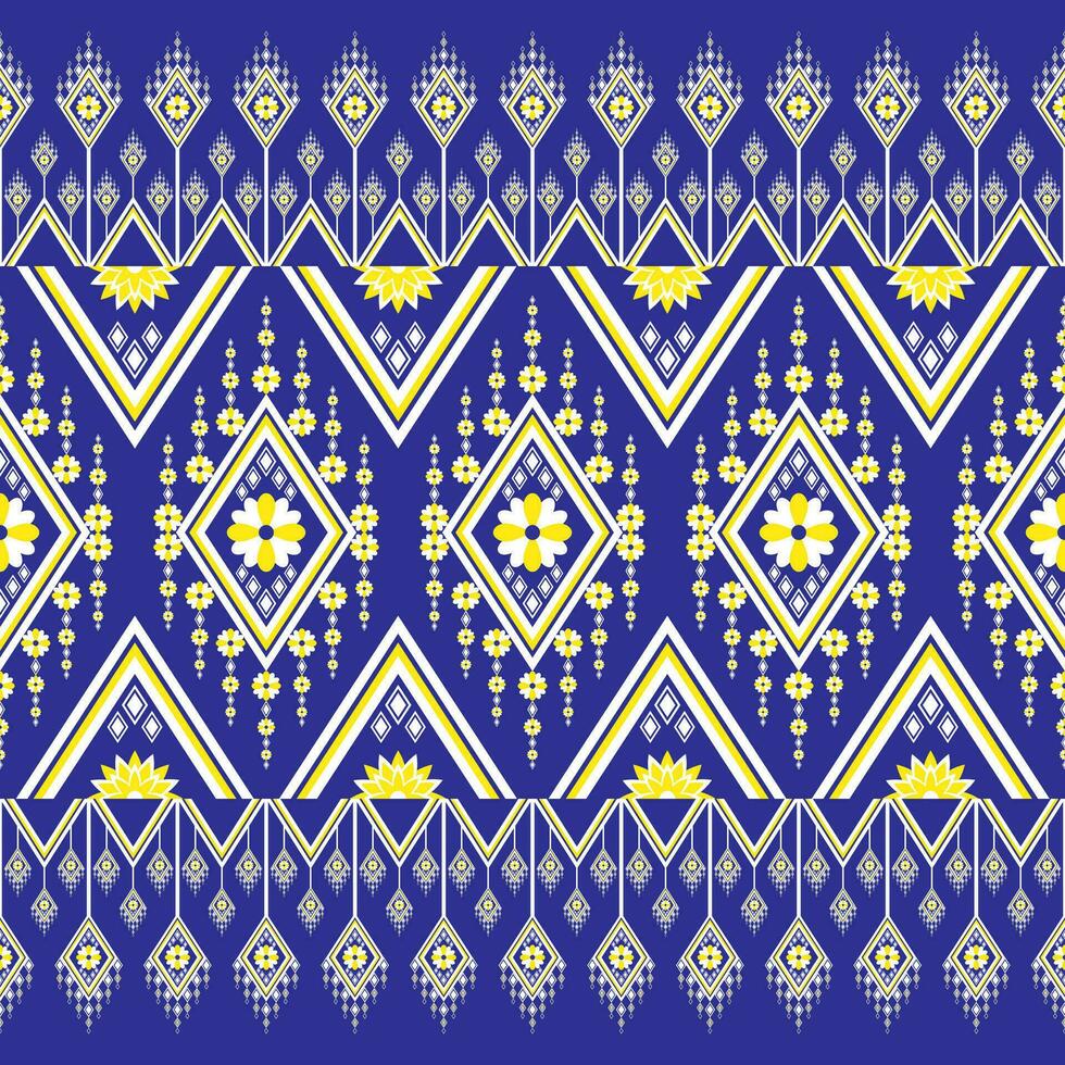 Ethnic embroidery geometric  floral pattern that is beautiful and unique. Blue background, designed for garment, tile, clothing, textile, carpet, cloth bag. vector