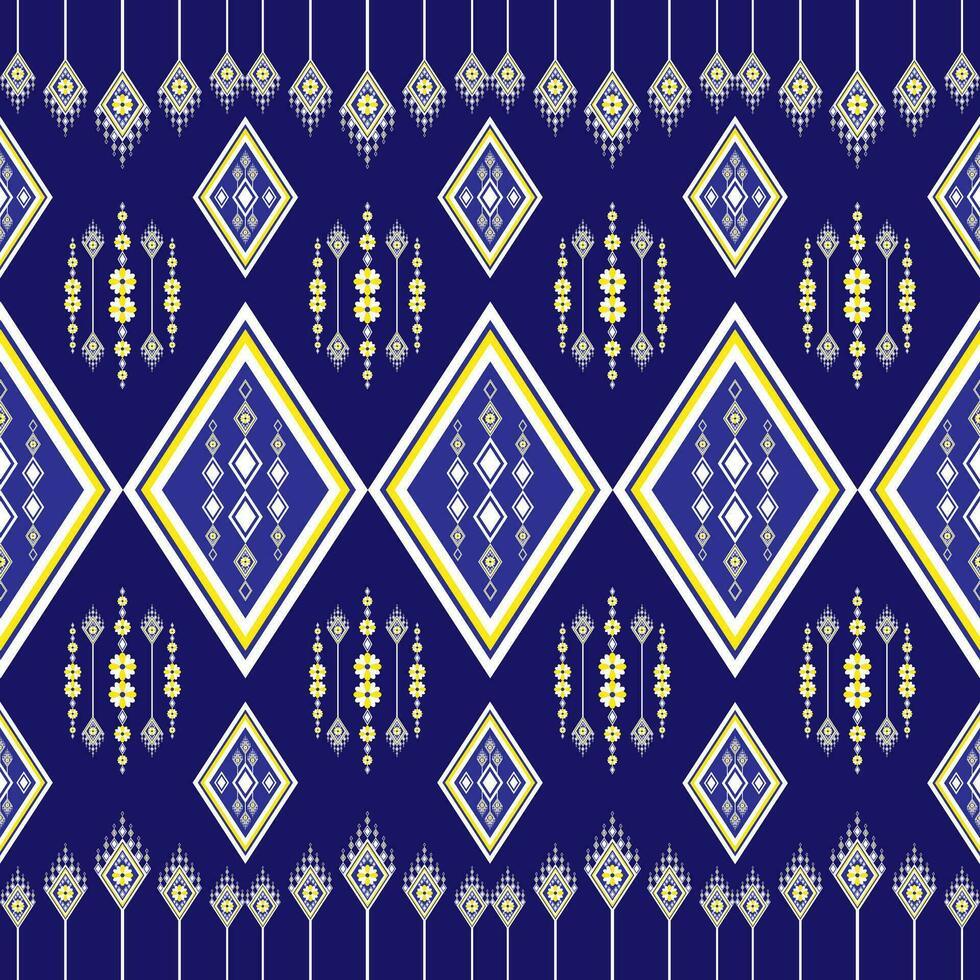 Geometric ethnic embroidery floral pattern, beautiful and unique from local woven fabric. Blue background, designed for garment, tile, clothing, textile, carpet, cloth bag. vector