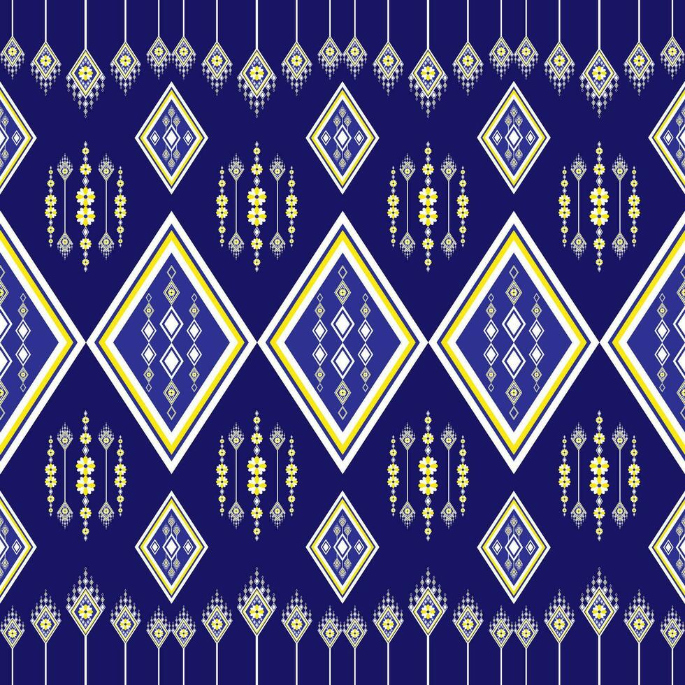 Geometric ethnic embroidery floral pattern, beautiful and unique from local woven fabric. Blue background, designed for garment, tile, clothing, textile, carpet, cloth bag. vector