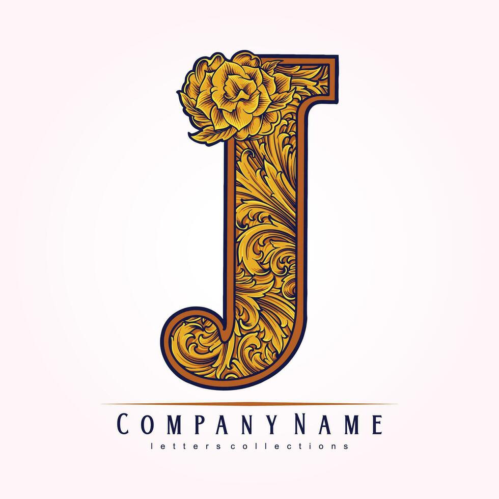 Vintage elegance letter J monogram logo vector illustrations for your work logo, merchandise t-shirt, stickers and label designs, poster, greeting cards advertising business company or brands.