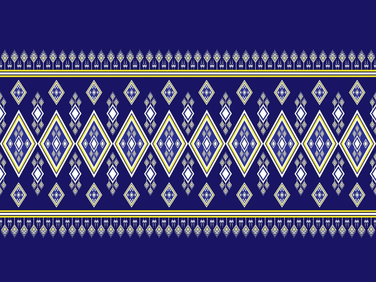 Geometric fabric pattern with flowers connected together, beautiful and unique, ethnic. embroidery on a blue background designed for garment, tile, clothing, textile, pillowcase, cloth bag. vector