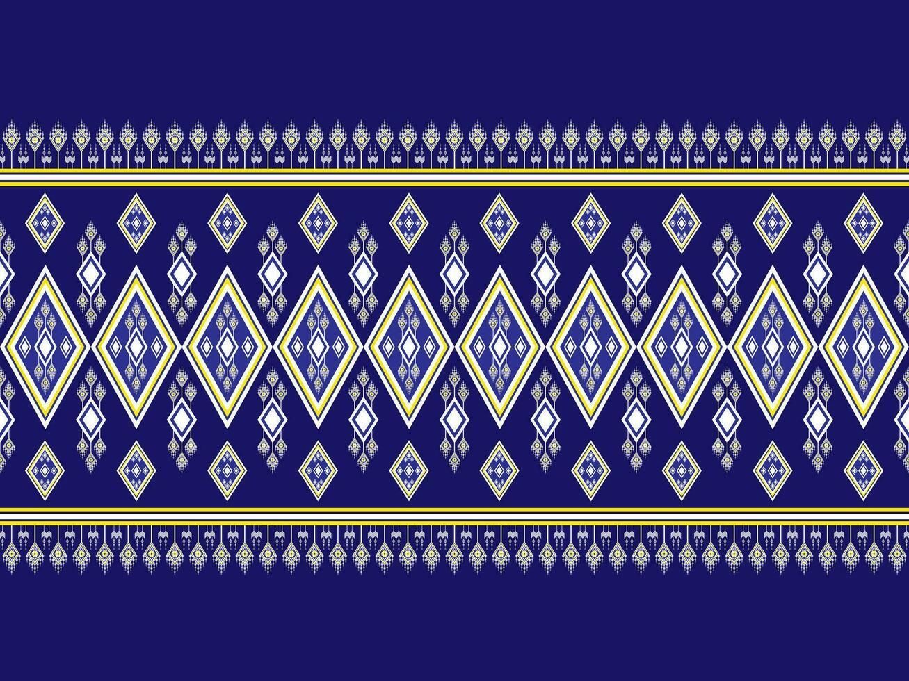 Geometric fabric pattern with flowers connected together, beautiful and unique, ethnic. embroidery on a blue background designed for garment, tile, clothing, textile, pillowcase, cloth bag. vector