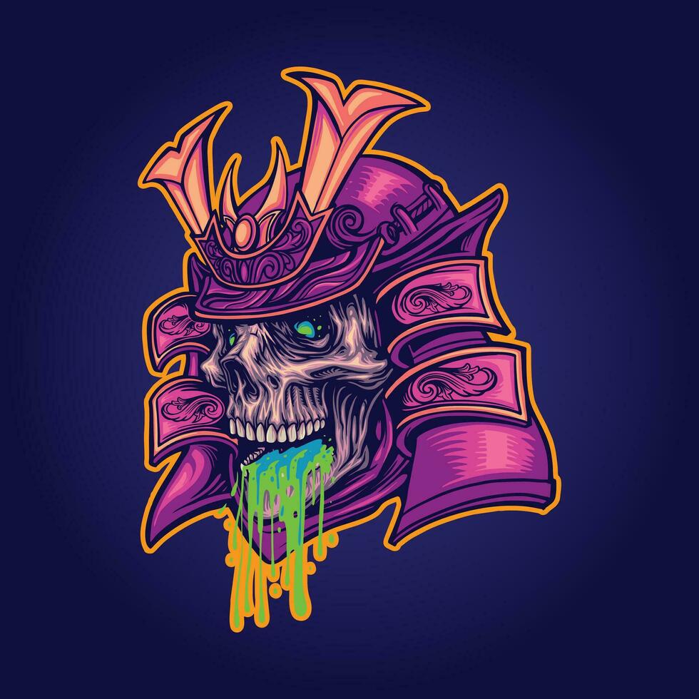 Trippy samurai warrior mystic skull head vector illustrations for your work logo, merchandise t-shirt, stickers and label designs, poster, greeting cards advertising business company or brands.