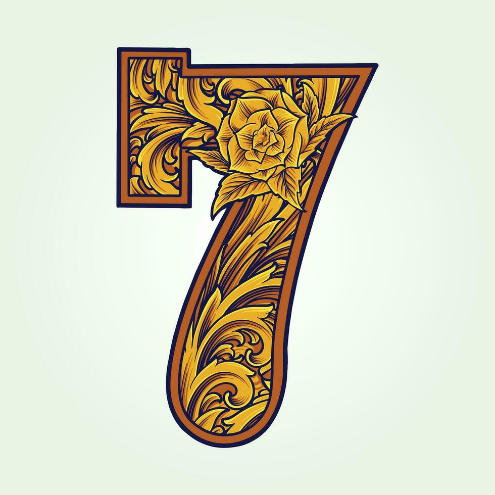 Luxury number 7 monogram logo classic flourish vector illustrations for your work logo, merchandise t-shirt, stickers and label designs, poster, greeting cards advertising business company or brands.