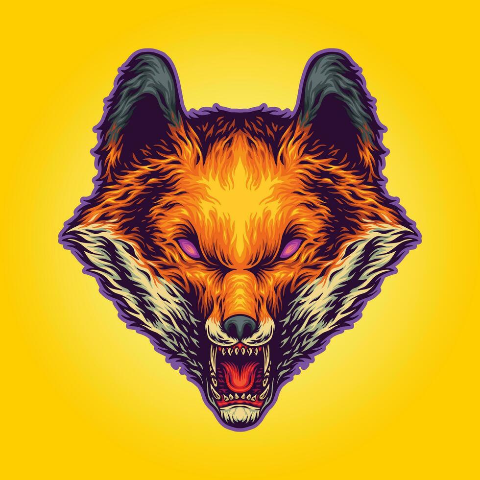 Nightmare roaring wolf head vector illustrations for your work logo, merchandise t-shirt, stickers and label designs, poster, greeting cards advertising business company or brands.