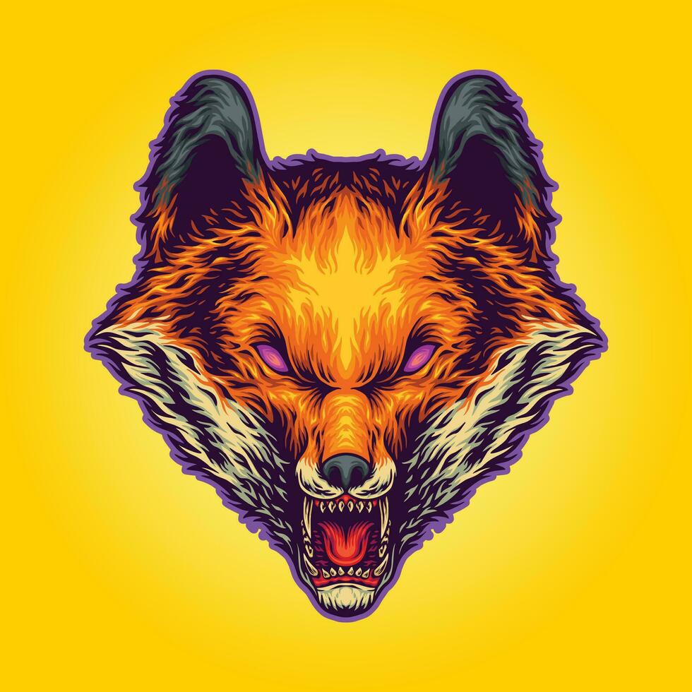 Nightmare roaring wolf head vector illustrations for your work logo, merchandise t-shirt, stickers and label designs, poster, greeting cards advertising business company or brands.