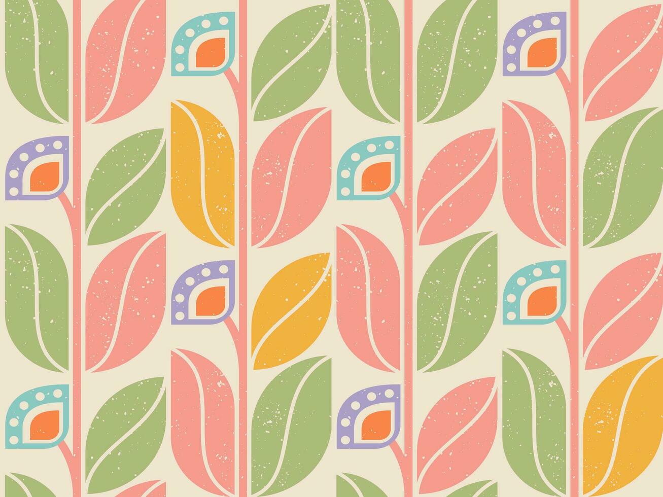 Vector vintage seamless pattern with abstract geometric plants. Geometric pattern with retro abstract flowers in groovy style.