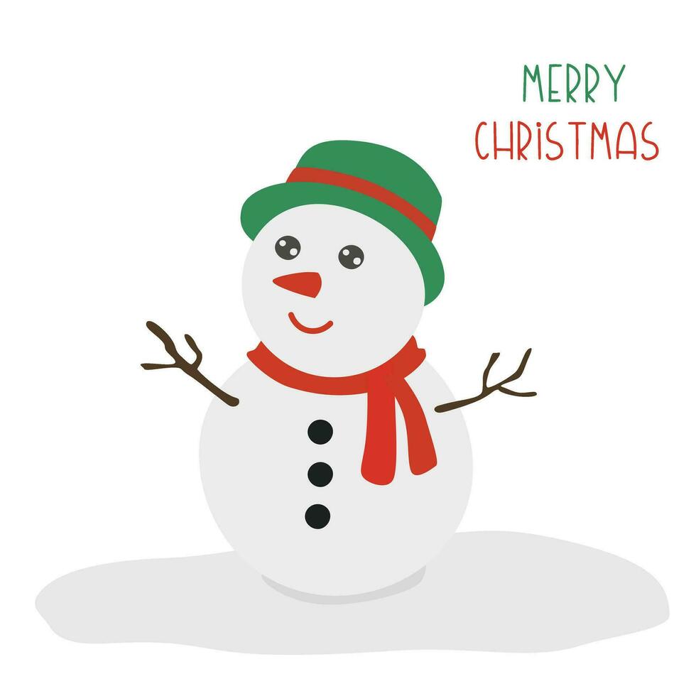 Snowman vector. Snowman with snowflakes clip art. Merry christmas and happy new year clip art. Flat vector in cartoon style isolated on white background.