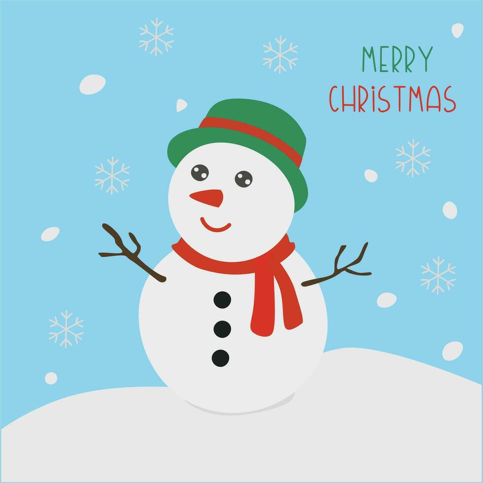 Snowman vector. Snowman with snowflakes clip art. Merry christmas and happy new year clip art. Flat vector in cartoon style isolated