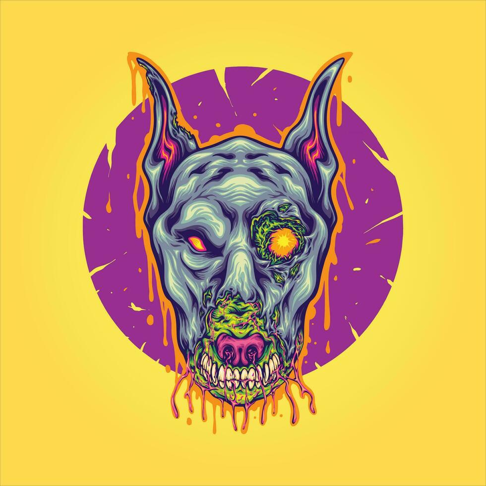 Horror zombie dog abstract ornament vector illustrations for your work logo, merchandise t-shirt, stickers and label designs, poster, greeting cards advertising business company or brands.